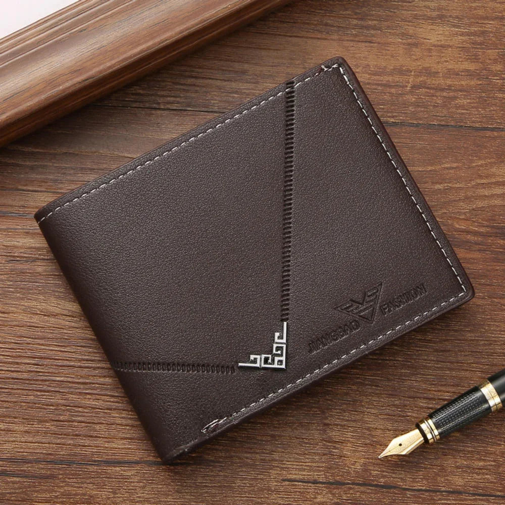 Men'S Wallet Mens Short Wallet Youth Fashion Horizontal Soft Leather Business Wallet Credit ID Card Holder Wallet Billfold Purse