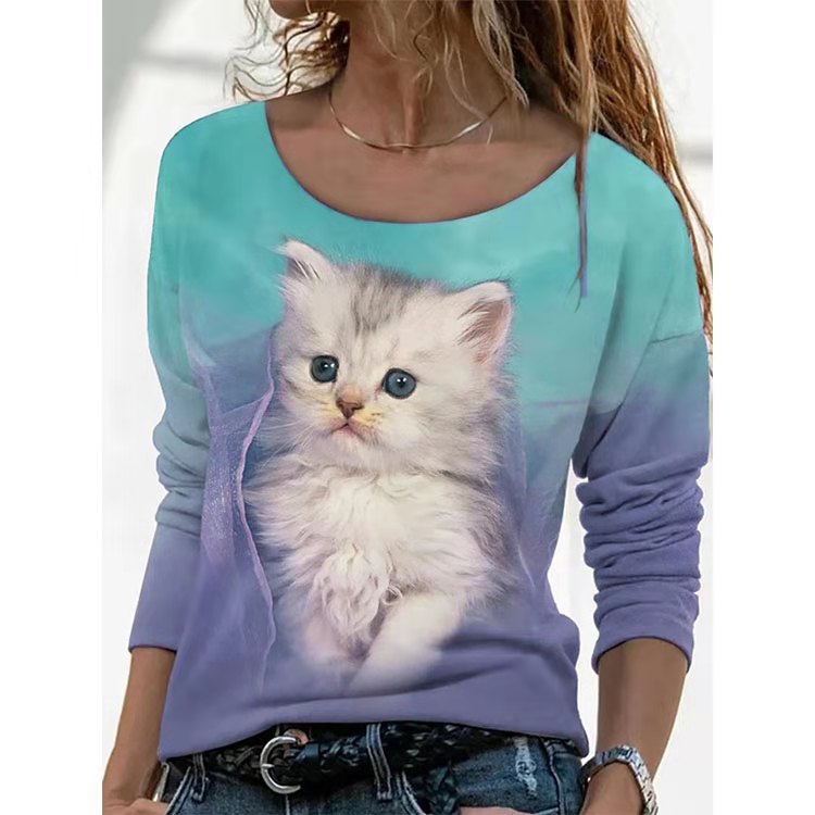 New Animal Pattern Long-sleeved T-shirt Female Bottoming Shirt