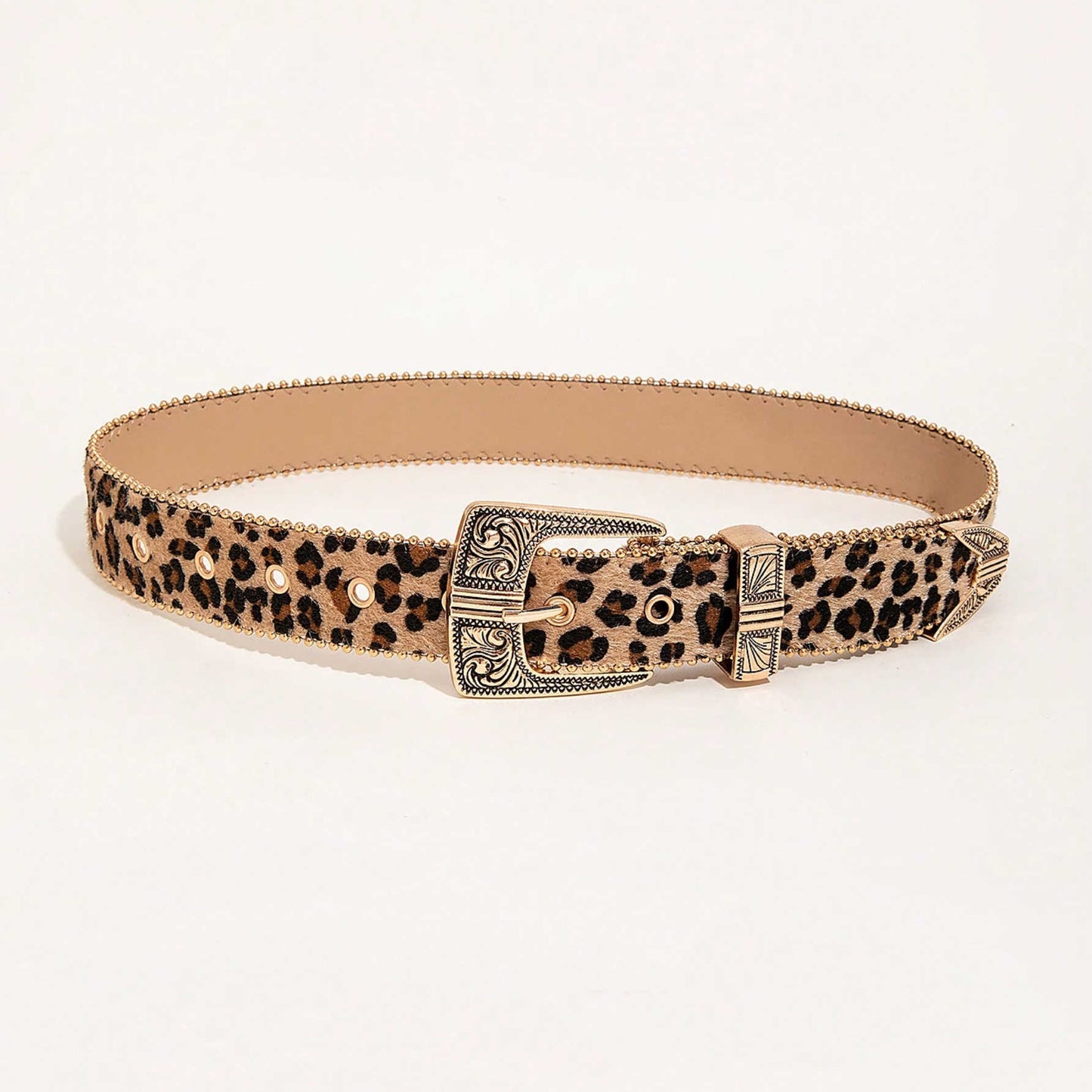 Amerikansk Retro Leopardprint Metal Graveret Design Bælte