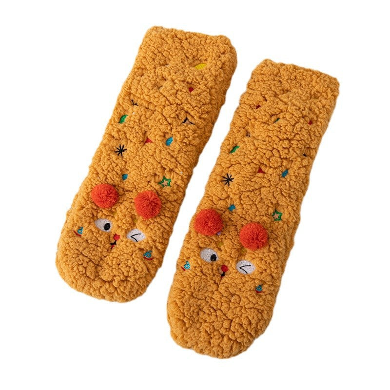 Non Slip Socks Autumu Winter Warm Home Sleeping Soft Fuzzy Floor Sock With Grips Thickened Middle Tube Child Slipper Socks