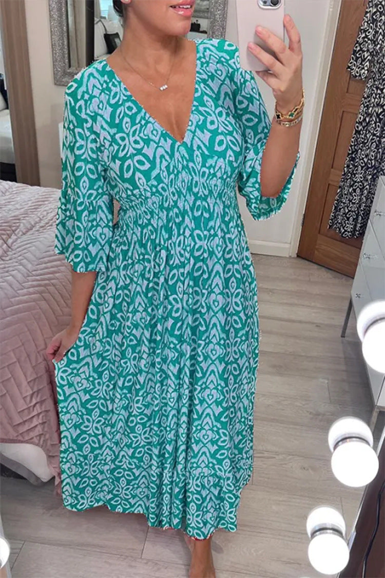 V-neck Floral Loose And Versatile Long Skirt
