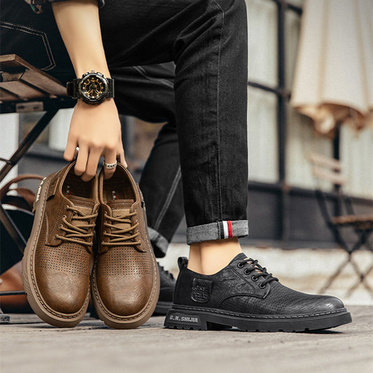 Åndbare business casual hule lædersko til mænd i læder