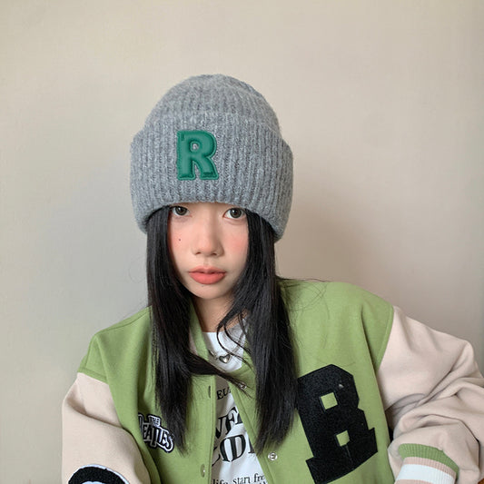 Loose Big Head Circumference Letters Woolen Cap Winter