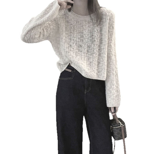 Women's Lazy Style Loose Short Soft Round Neck Sweater