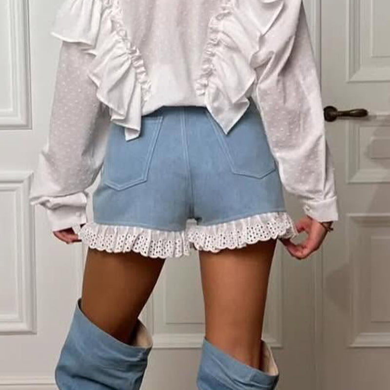 Women's High Waist Lace Stitching Shorts