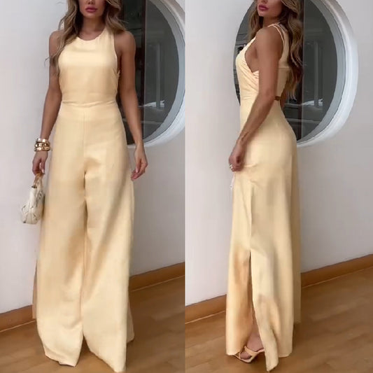 New Summer Solid Color Loose Trousers Jumpsuit For Women