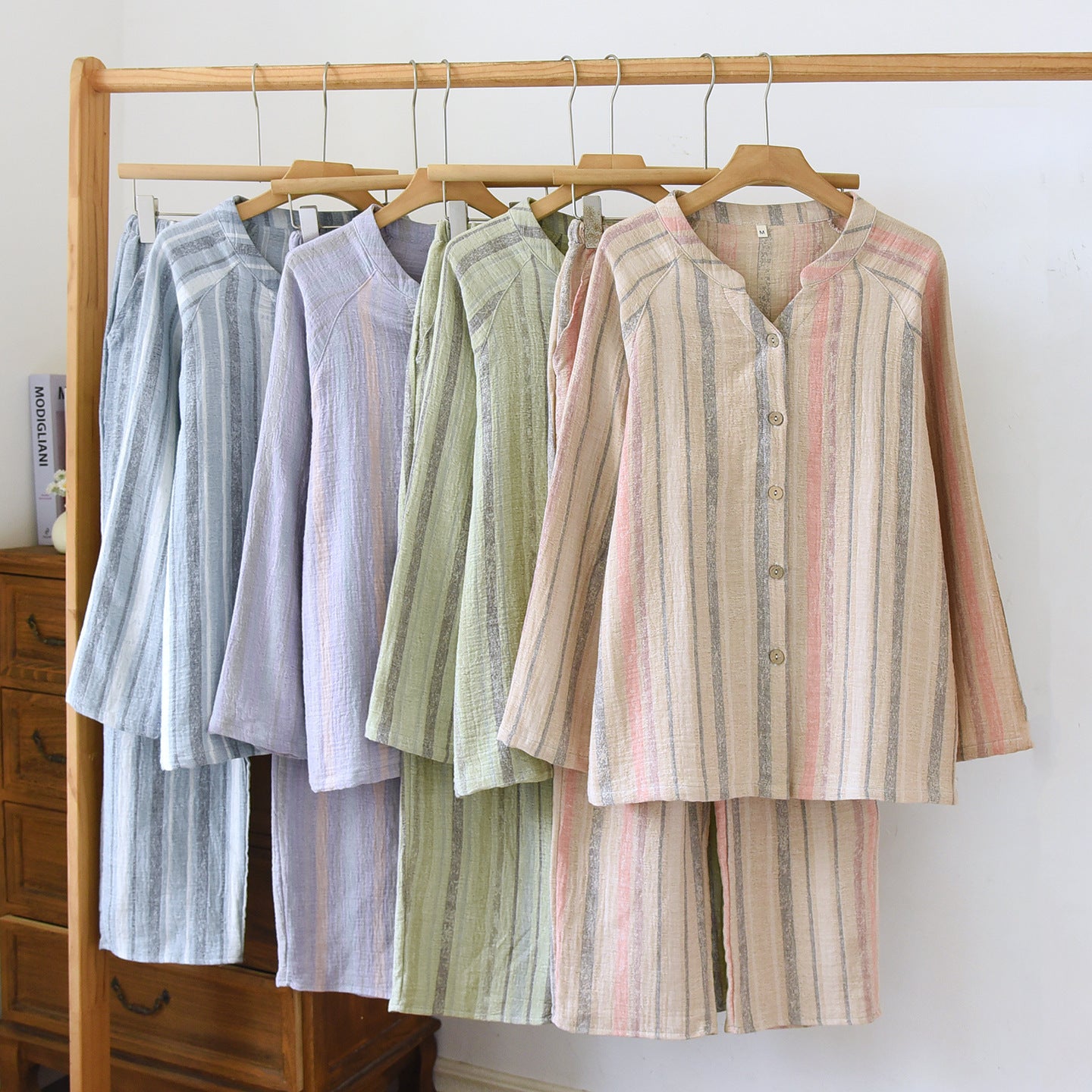 Women's V-neck Cotton Double-layer Crepe Pajamas Suit