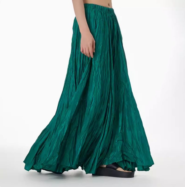Irregular Ultra-long Mop Umbrella Skirt Slimming Pleated Half-length