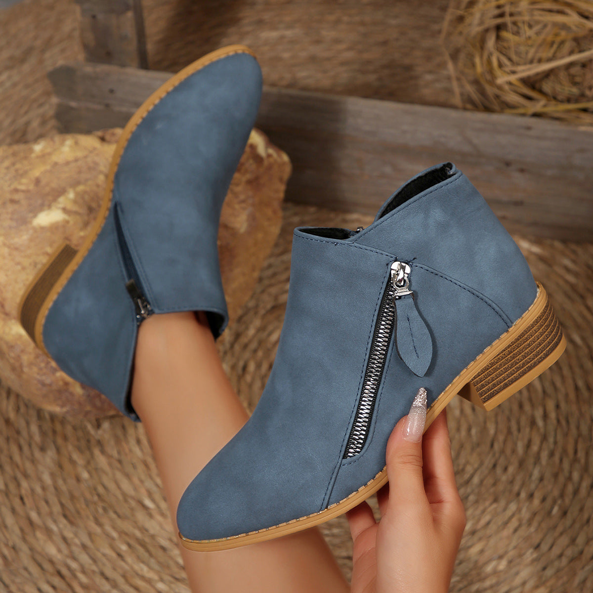 Womens Chunky-Heel Pointed-Toe Ankle Boots