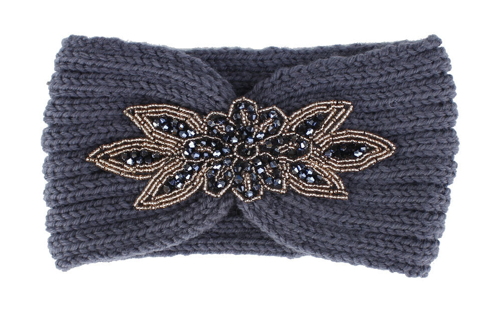 Hair Band With Hexagonal Diamond Sticking Knit Woolen Head