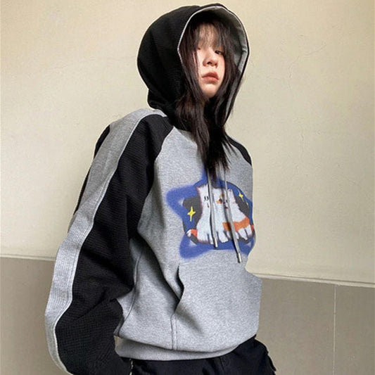 Women's Loose American Retro Starry Cat Sweater