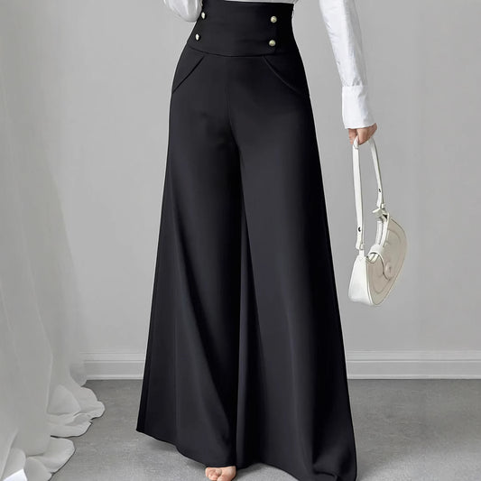Minimalist Elegant High Waist Belly Contracting Black Wide Leg Pants