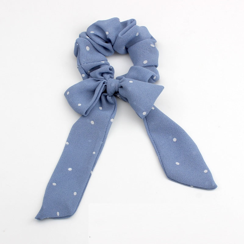 match And Cute Bow Ribbon Small Polka Dot Chiffon Ponytail Released Circle Head Accessories