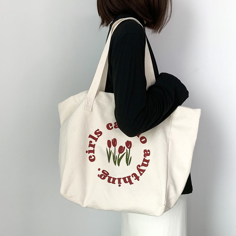 Cute Color Matching Tulip Single Shoulder Canvas Bag Simple And Fresh
