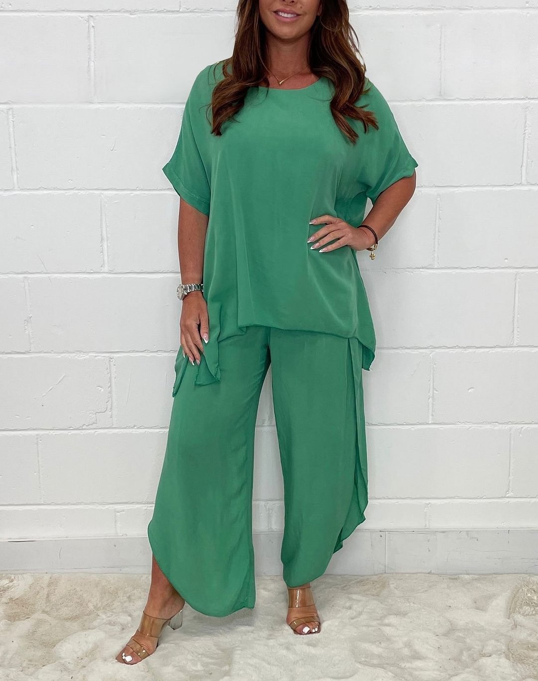 European And American Summer New Product Set Fashion Solid Color Loose Leisure Suit