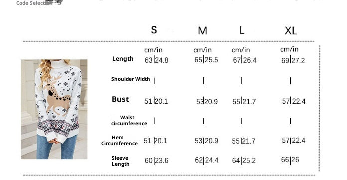 High Collar Loose Long Sleeve Snowflake Sweater For Women