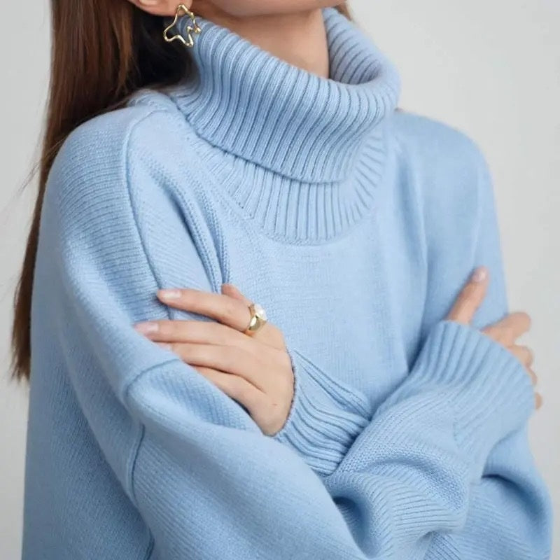 Solid-color Turtleneck Sweater For Women European And American Style