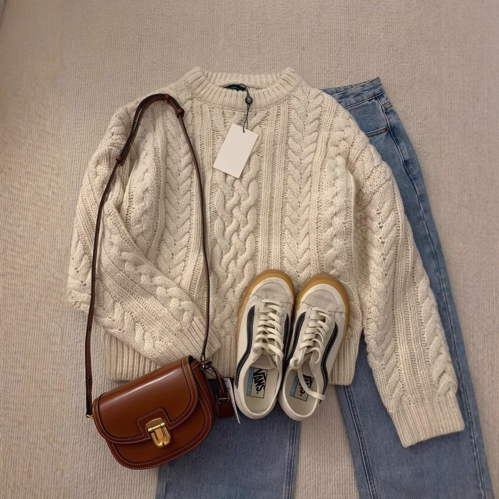 Thickened Loose Lazy Wear Slim Solid Color Knitted Sweater