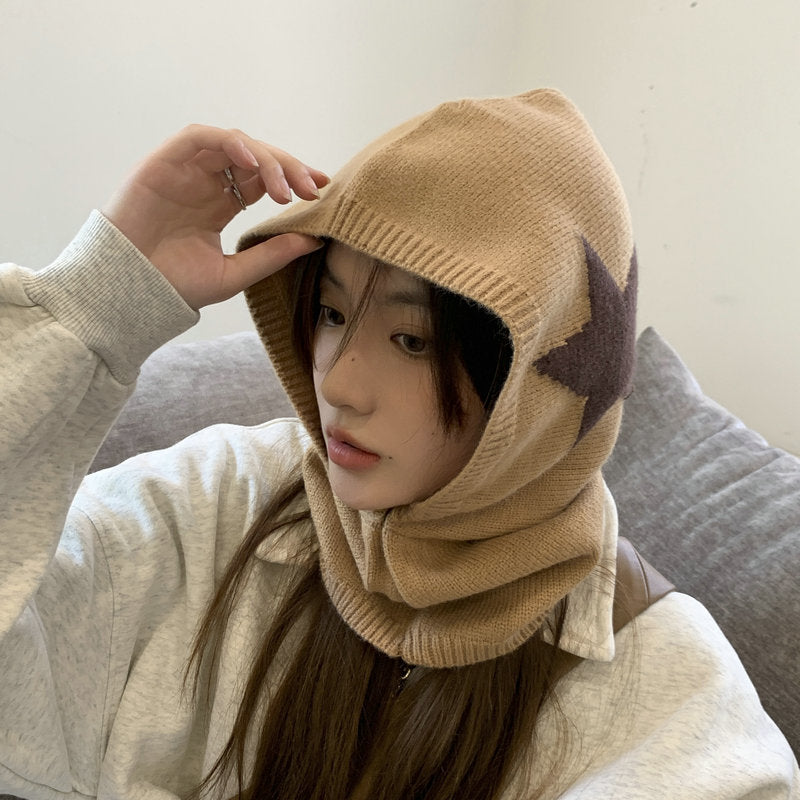 Windproof Warm Hat Scarf Integrated Five-pointed Star Toque