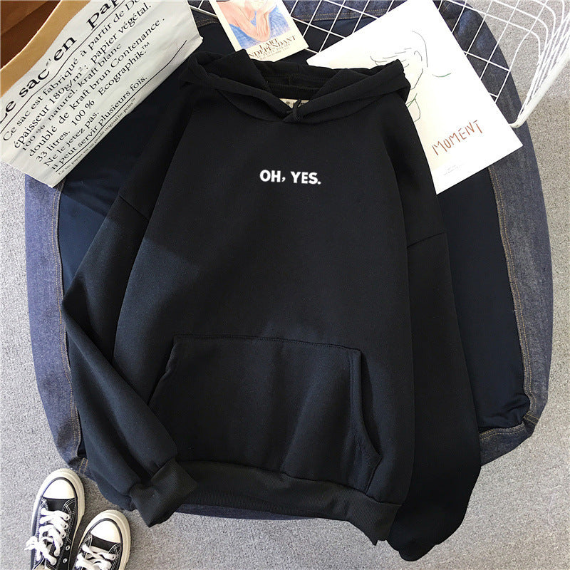 Women's Simple And Loose Oh Yes Printed Hooded Sweatshirt