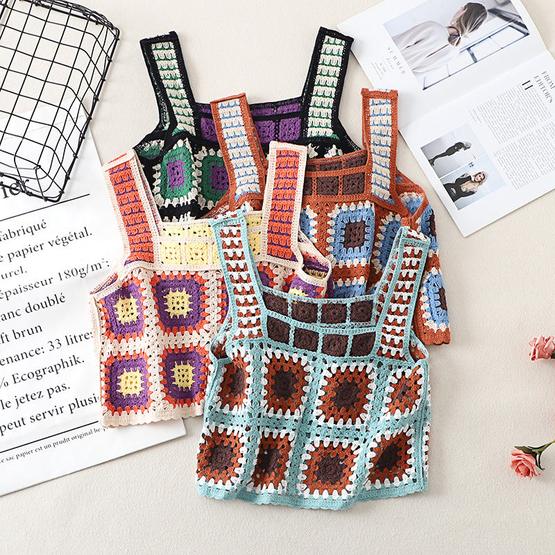 Retro Ethnic Style Knitted Crochet Hollow Suspender