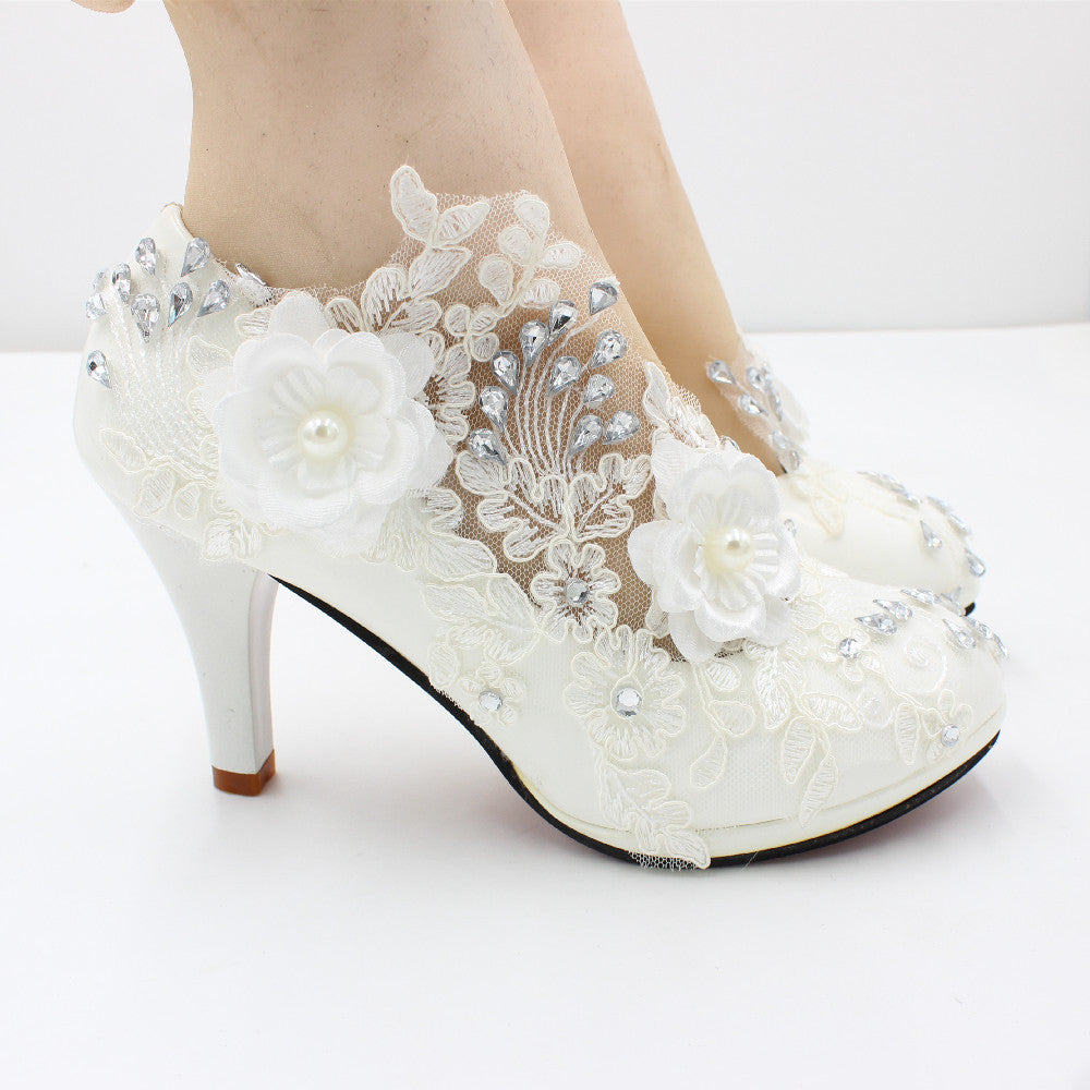 Women's White Lace High-heeled Shoes