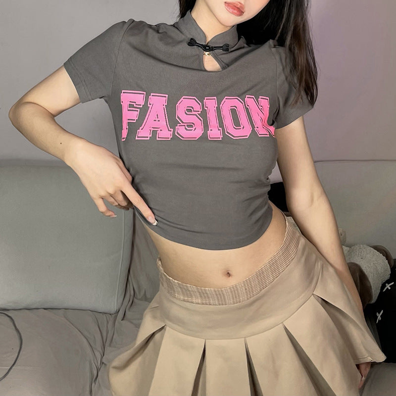 New Slim-fit Crew-neck Short-sleeve T-shirt That Shows Off Your Midriff