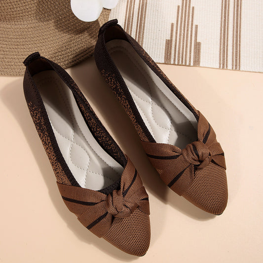Womens Fashionable Slip-on Breathable Flat Shoes With A Bow