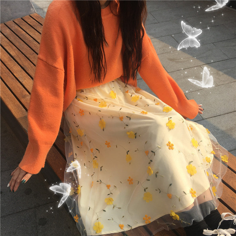 Spring And Autumn Dress Mesh Fairy Dress Design Niche Temperament Skirt
