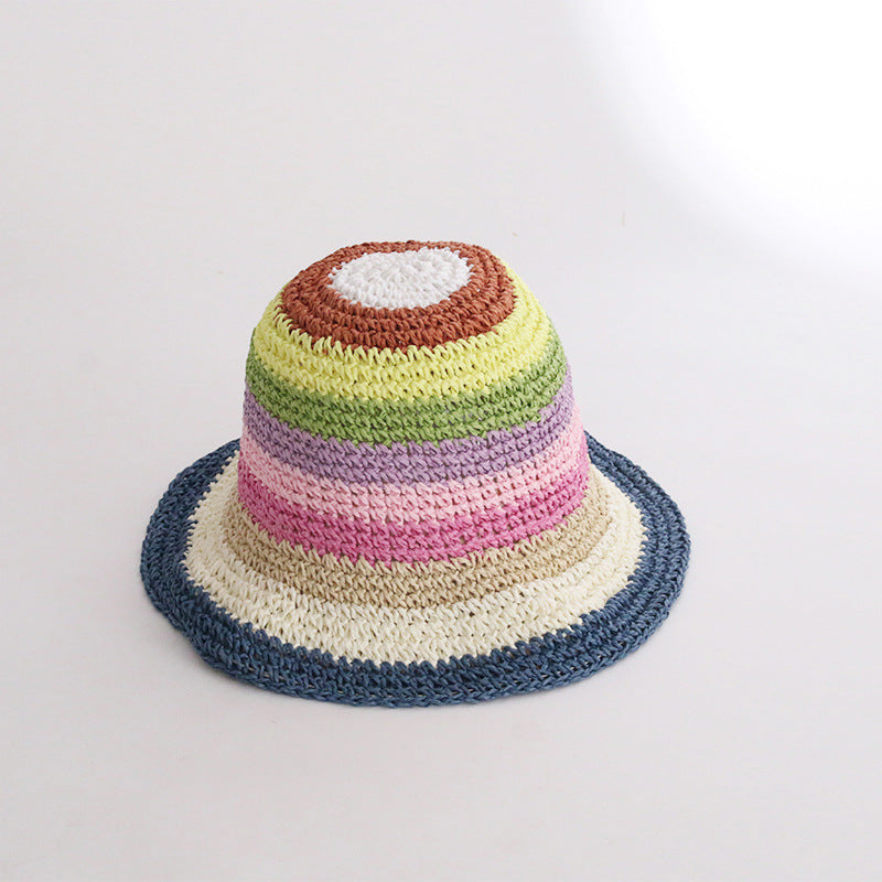 Women's Sun Protection Shade Straw Striped Fisherman Hat