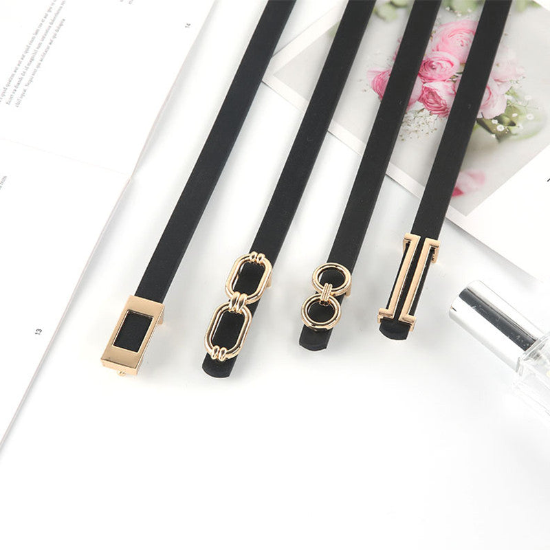 Retro Pin Buckle Snap Button Thin Belt Fashion
