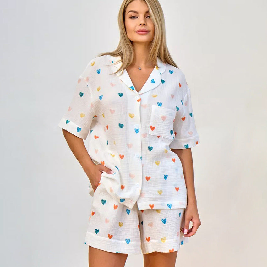 Breathable Cotton Short-Sleeve Shorts Pajama Set