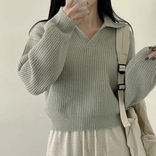 Women's Polo Collar Long Sleeve All-matching Warm Sweater