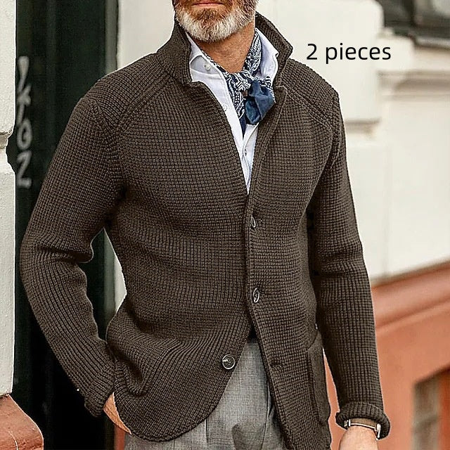 Fashion Men's Casual Long-sleeved Knitted Cardigan Stand Collar Sweater