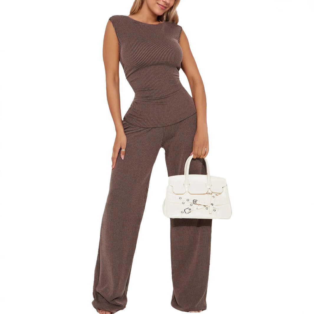 Fashion Waist-cinching Sleeveless Two-piece Set, Straight Silhouette