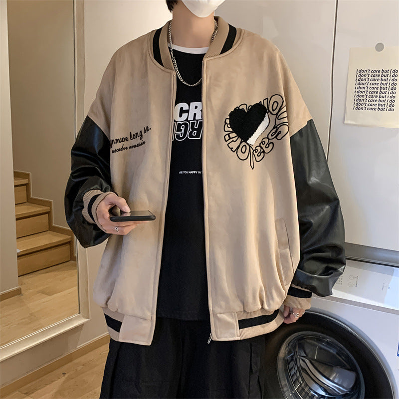 Veste ample couple hip-hop patchwork brodé