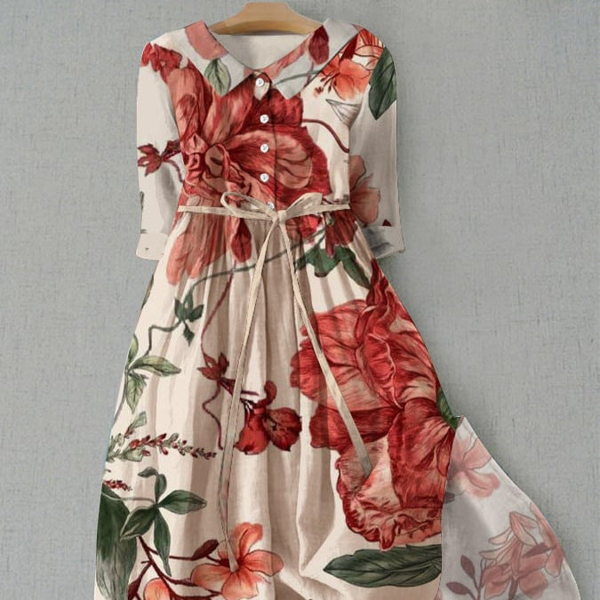 Womens Versatile Printed Casual Long Dress