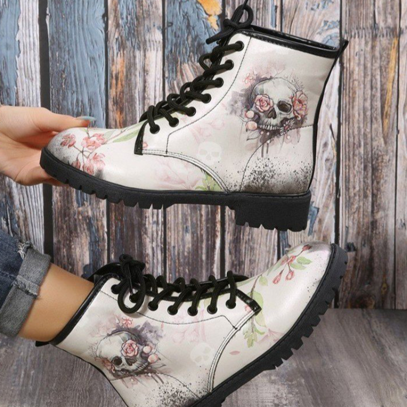 Women's Color Blocking Printing High Top Boots