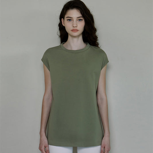 Long Thigh-length Fitness Vest Crew Neck Split Loose Running Athletic Clothing Yoga Clothes T-shirt