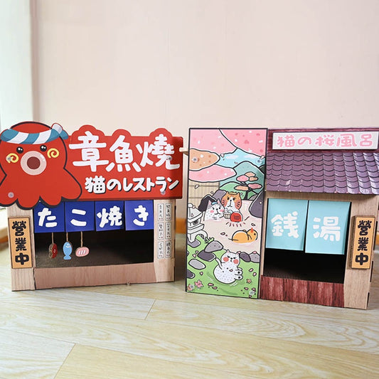 Stort kattekradsebræt i japansk stil, blæksprutte kattehus