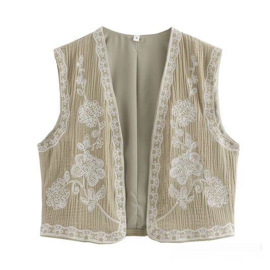 French Design Fashionable Casual Style All-match Two-color Embroidered Vest