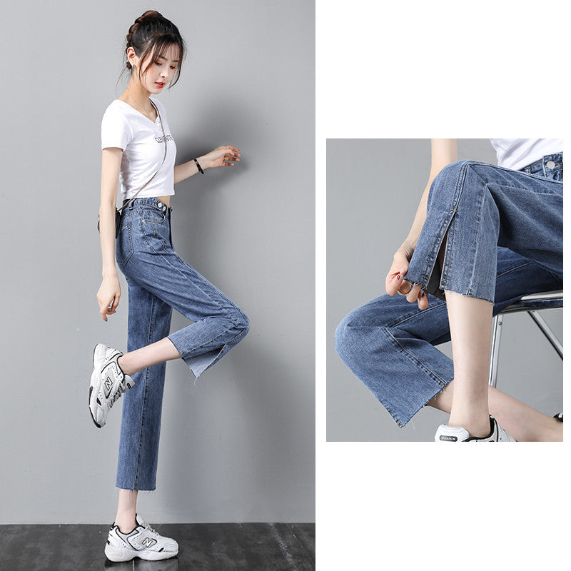 Women's Straight Leg Jeans Thin Section High Waist Wide Leg
