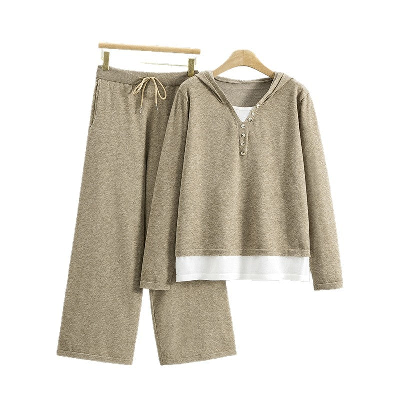Knitted Sweater And Wide-leg Pants Casual Sportswear Set