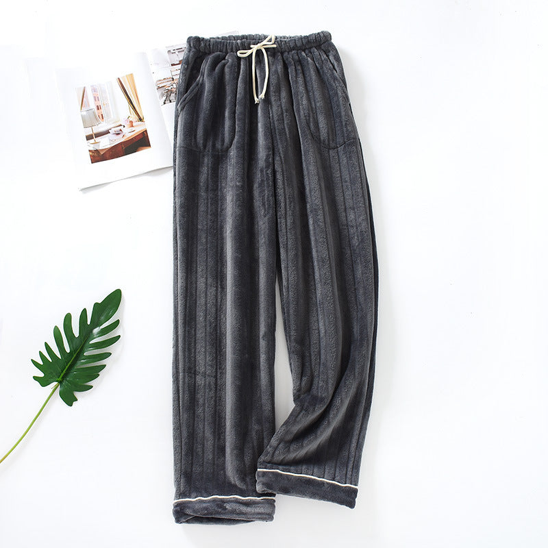 Couple Flannel Home Pants Trousers Thick Coral Fleece Warm Pants Men Plus Size Pants