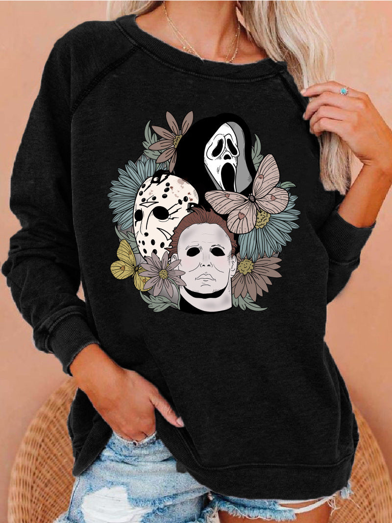 Women's Printed Raglan Round Neck Sweater