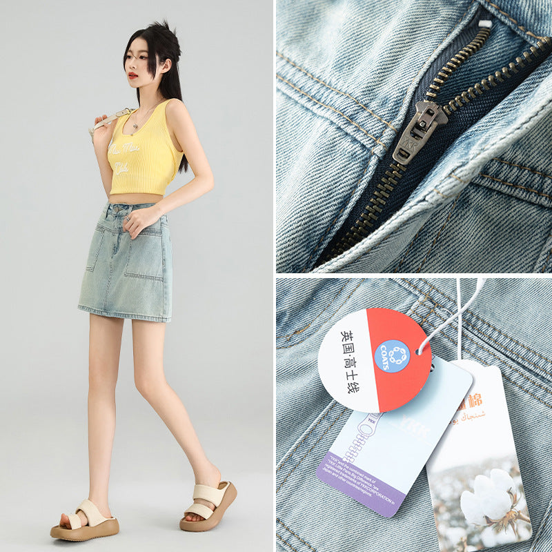 Denim Skirt Lining Safety Pants Design Sense All-match Blue