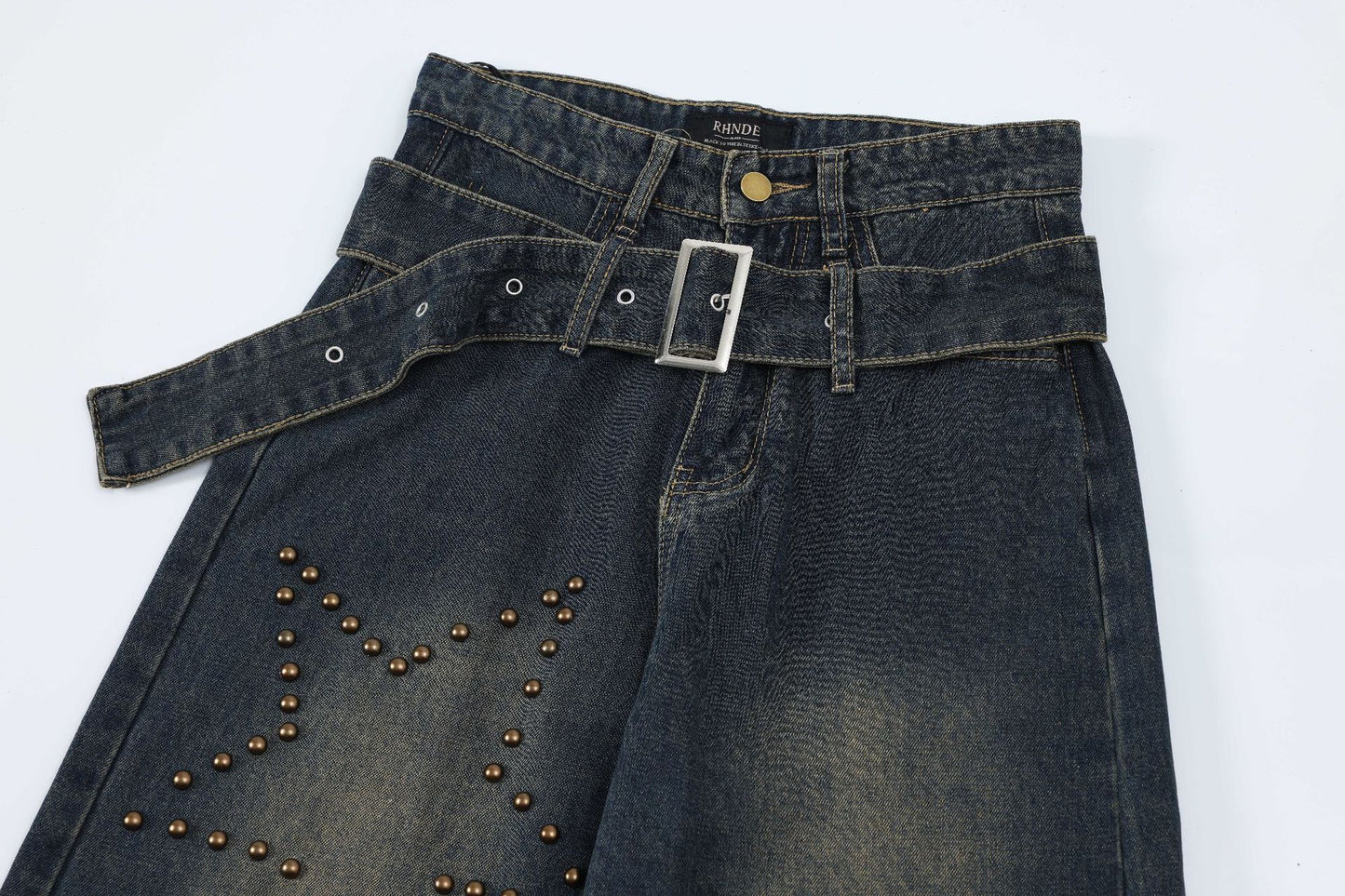 Hot Girl Washed And Worn Straight-leg Denim Trousers