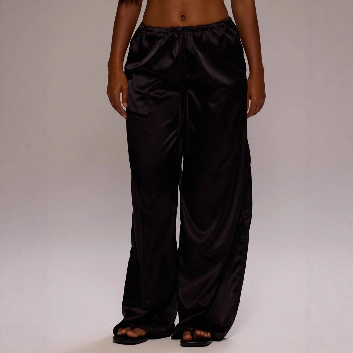 Satin Loose Wide Leg Drawstring Long Pants
