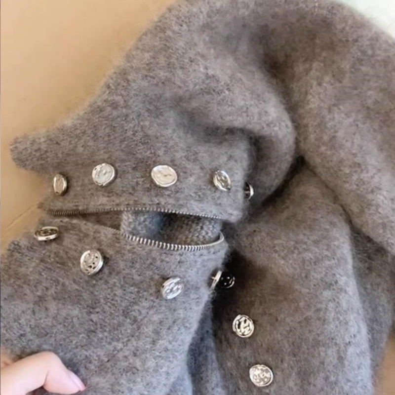 Thickened Lazy Zipper Collar Sweater Coat For Women