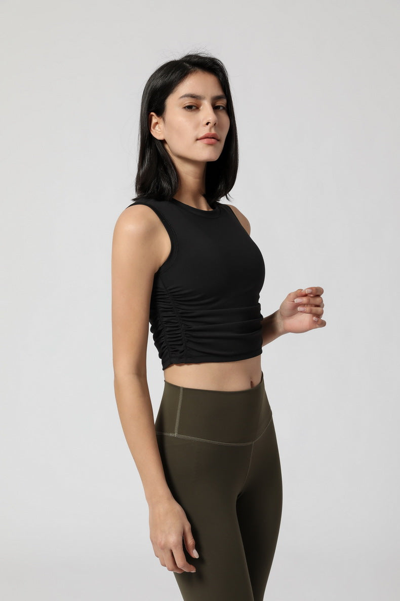 Women's Side Waist Pleated Pullover Sports Vest